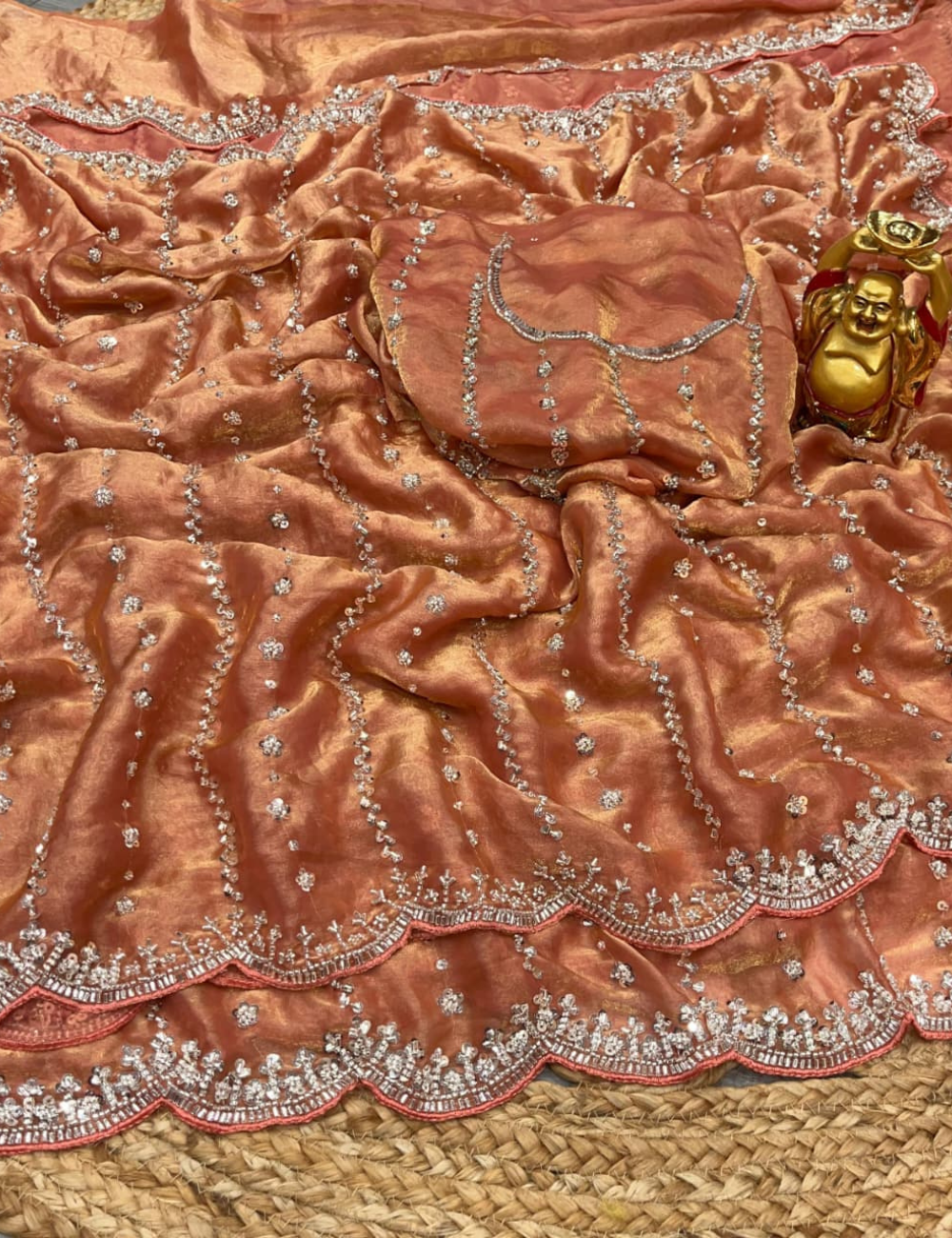 Luxurious Designer Space Silk with Beads worK - Orange