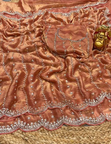 Luxurious Designer Space Silk with Beads worK - Orange
