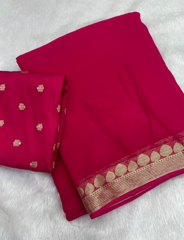 Pure Chinnon Viscose Plain with Jacquard Border - Pink
