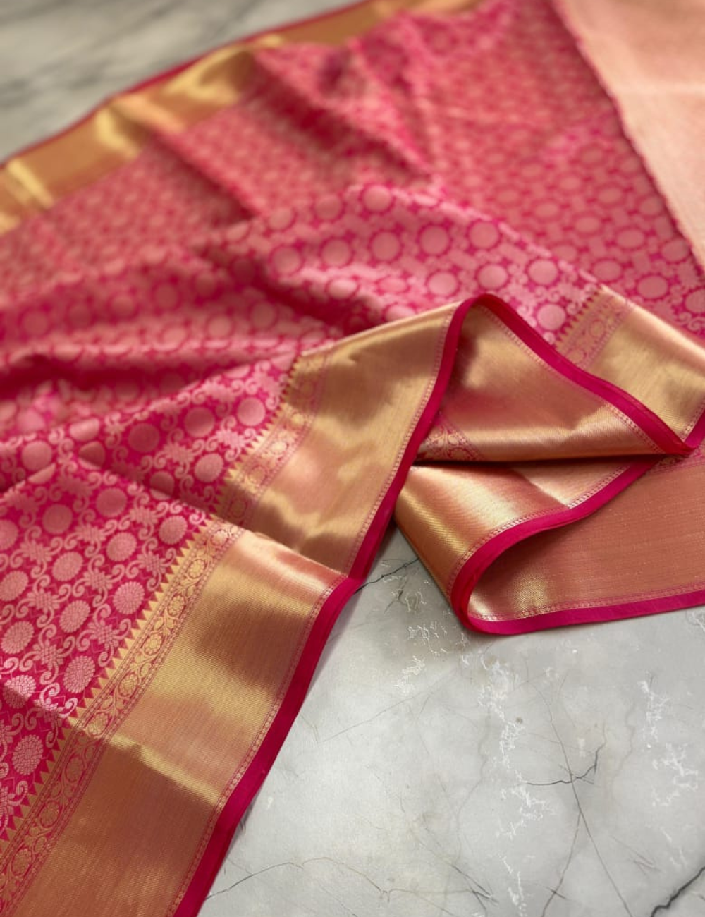 Shruthi Hasan inspired Pink Banarasi Tissue Silk Saree