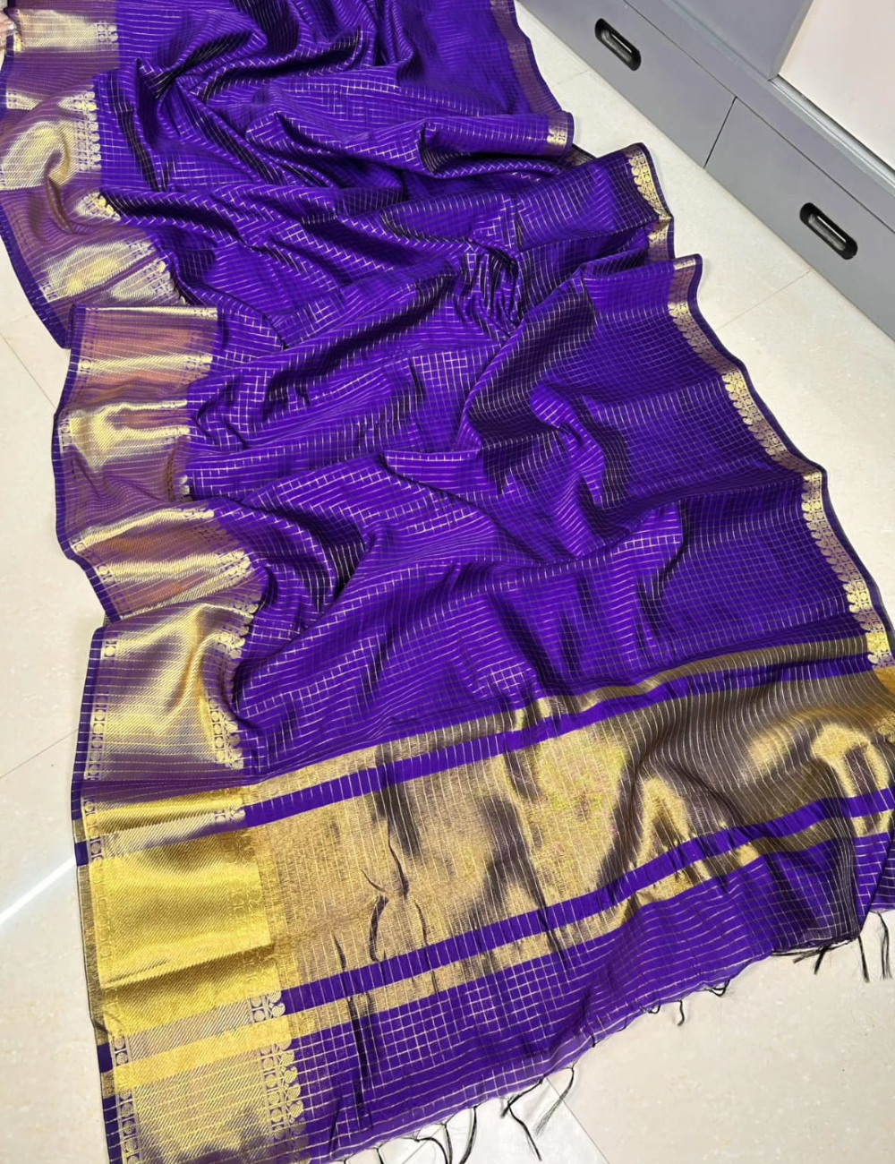 Pooja Hegde Inspired Banarasi Zari check Saree