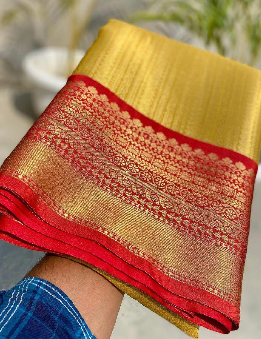 Sneha Inspried Gold Banarasi Tissue Silk Saree
