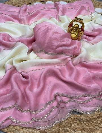 Space Silk Saree- Pink and White