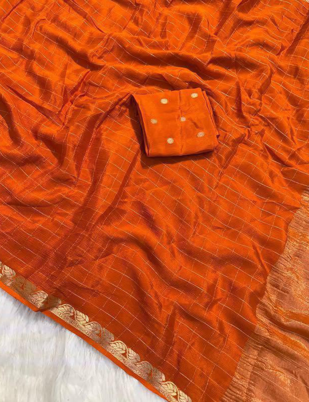 Pure Chinnon Viscose Checks - Rust Orange