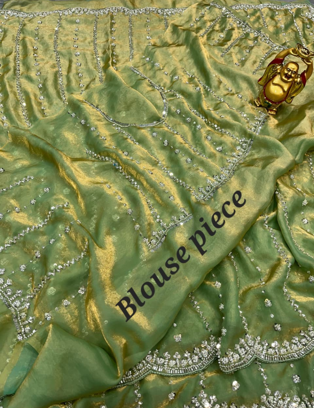 Luxurious Designer Space Silk with Beads worK - Green