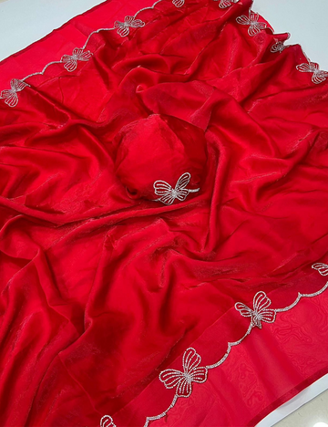Space Silk Saree Butterfly Design - Red