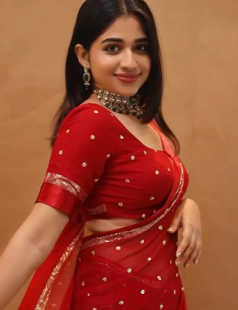 Pure Viscose Georgette Red Saree With Satin Border