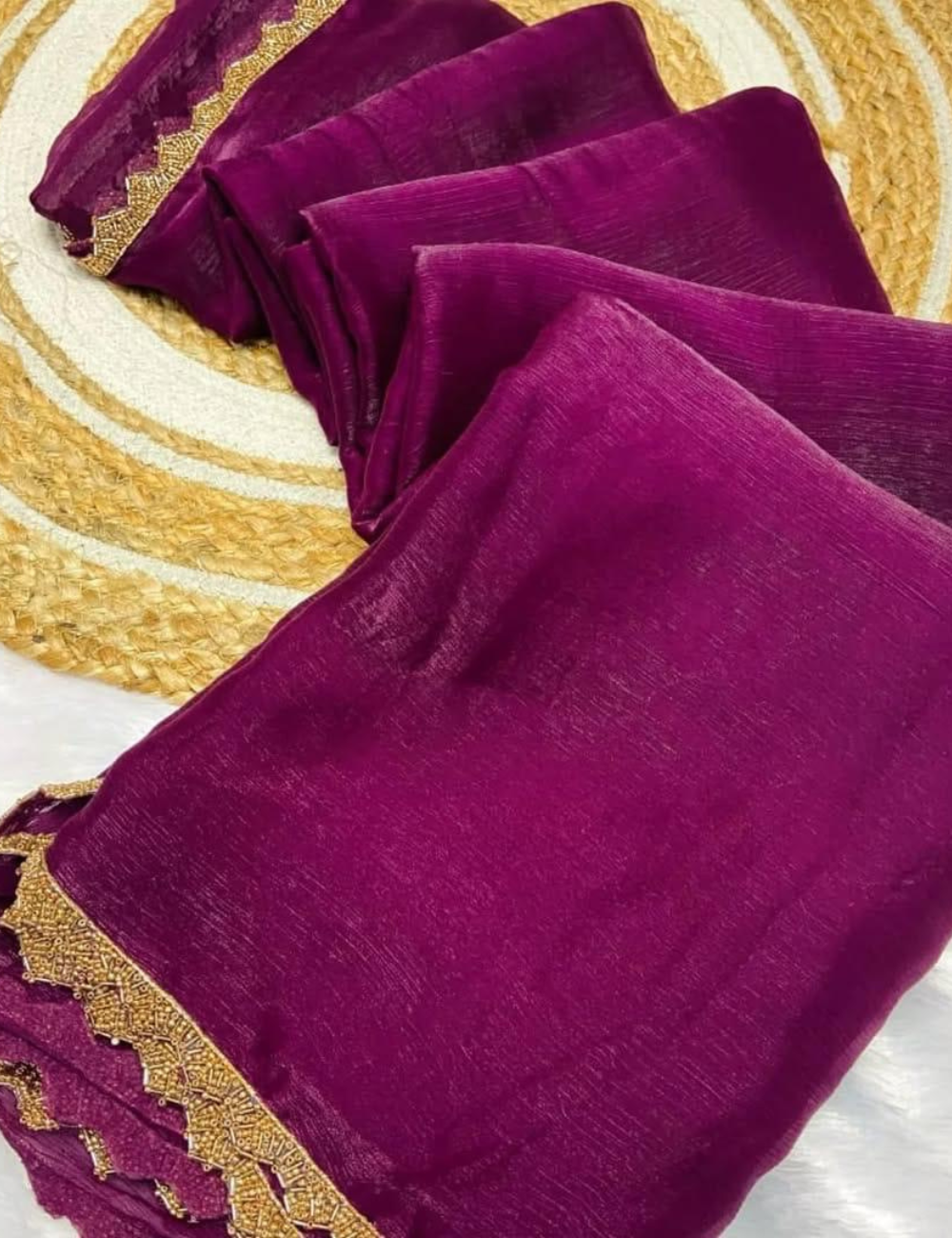 Space Silk Saree with Katdana work - Deep Magenta