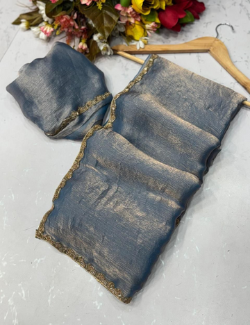 Space Silk Saree with Katdana work - Grey