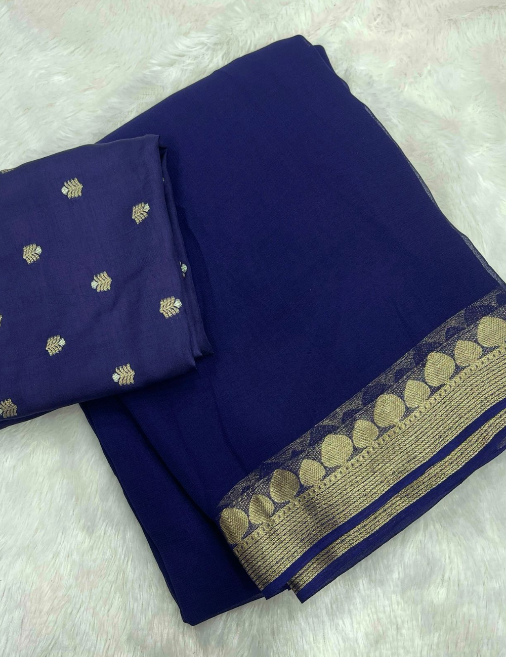 Pure Chinnon Viscose Plain with Jacquard Border - Blue