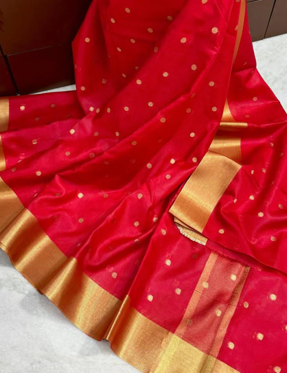 Nayanthara inspired Red Banarasi Katan Silk Saree