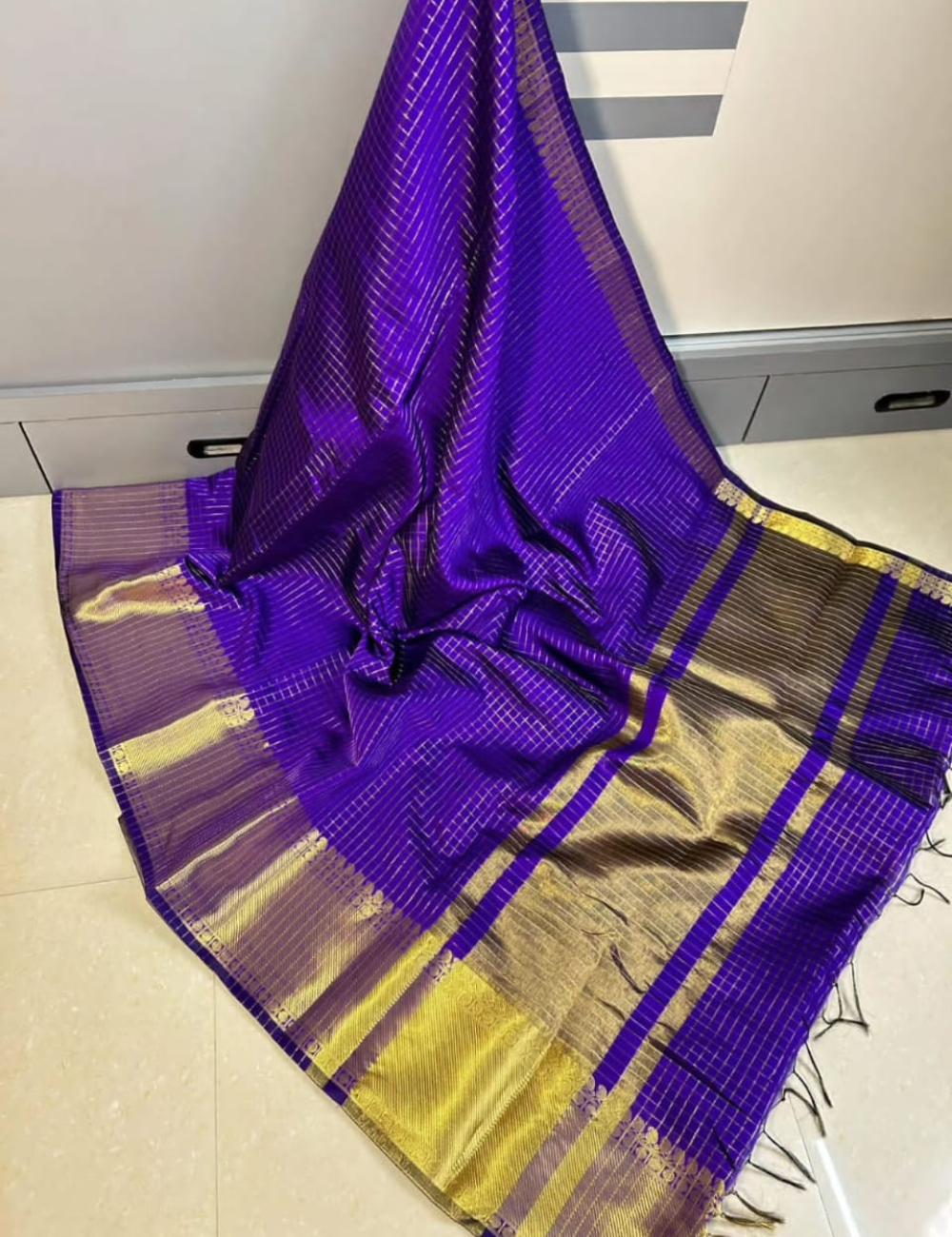 Pooja Hegde Inspired Banarasi Zari check Saree