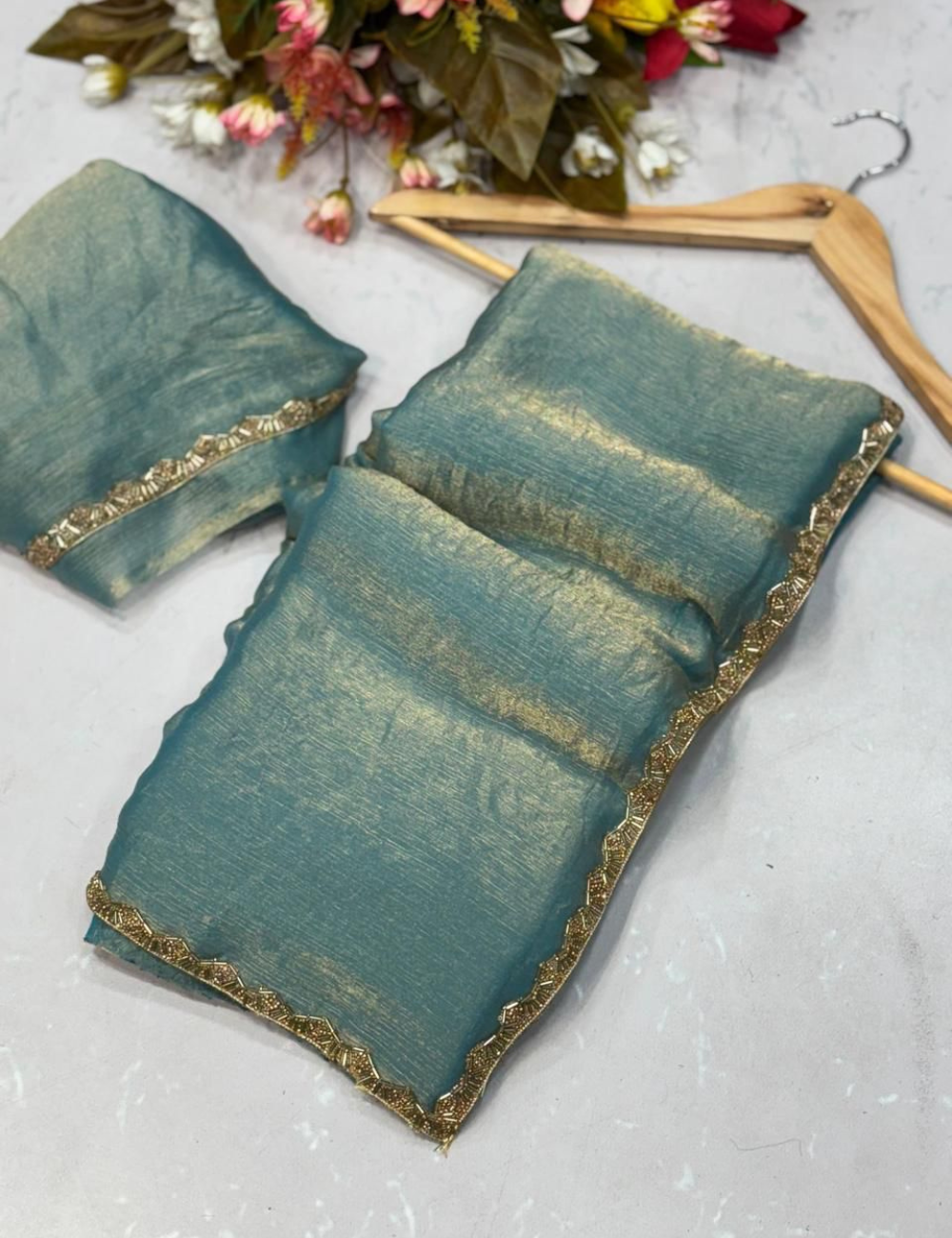 Space Silk Saree with Katdana work - Blue