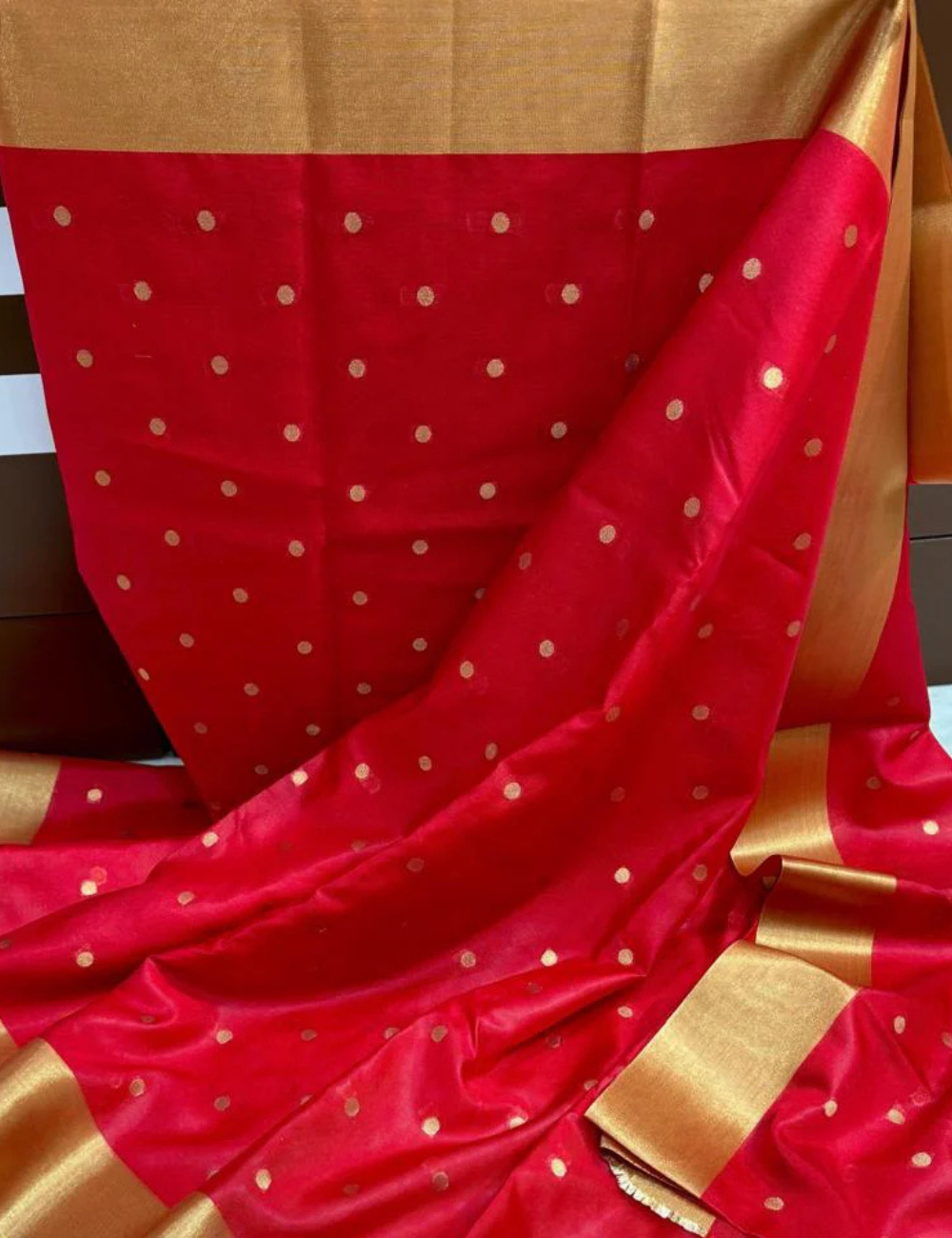 Nayanthara inspired Red Banarasi Katan Silk Saree