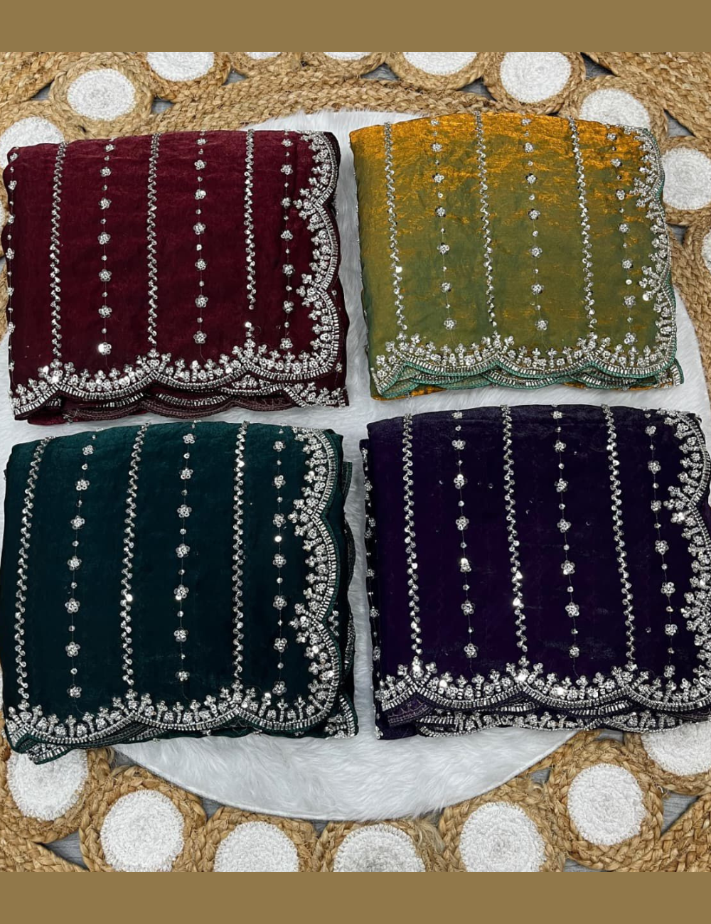 Luxurious Designer Space Silk with Beads worK - Dark Green