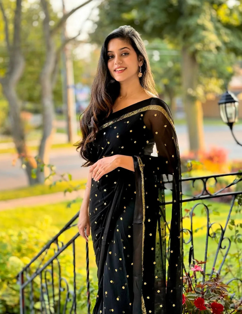 Pure Viscose Georgette Black Saree With Satin Border