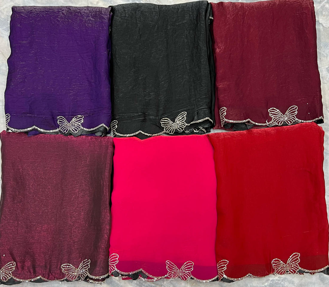 Space Silk Saree Butterfly Design - Red