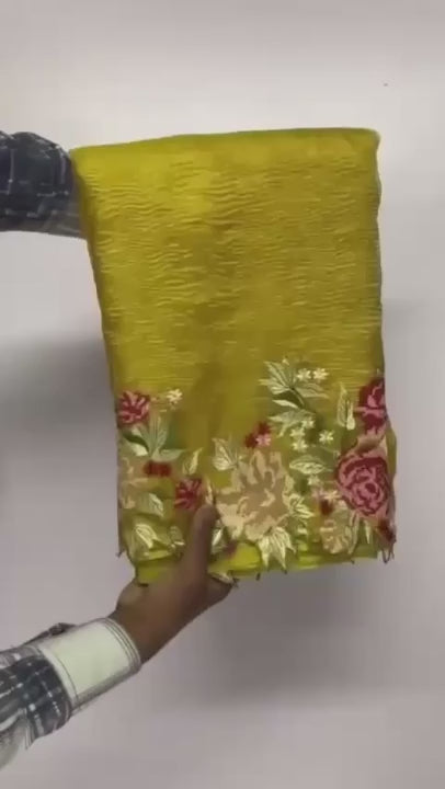 Banarasi Gold Embroidery Crushed Tissue